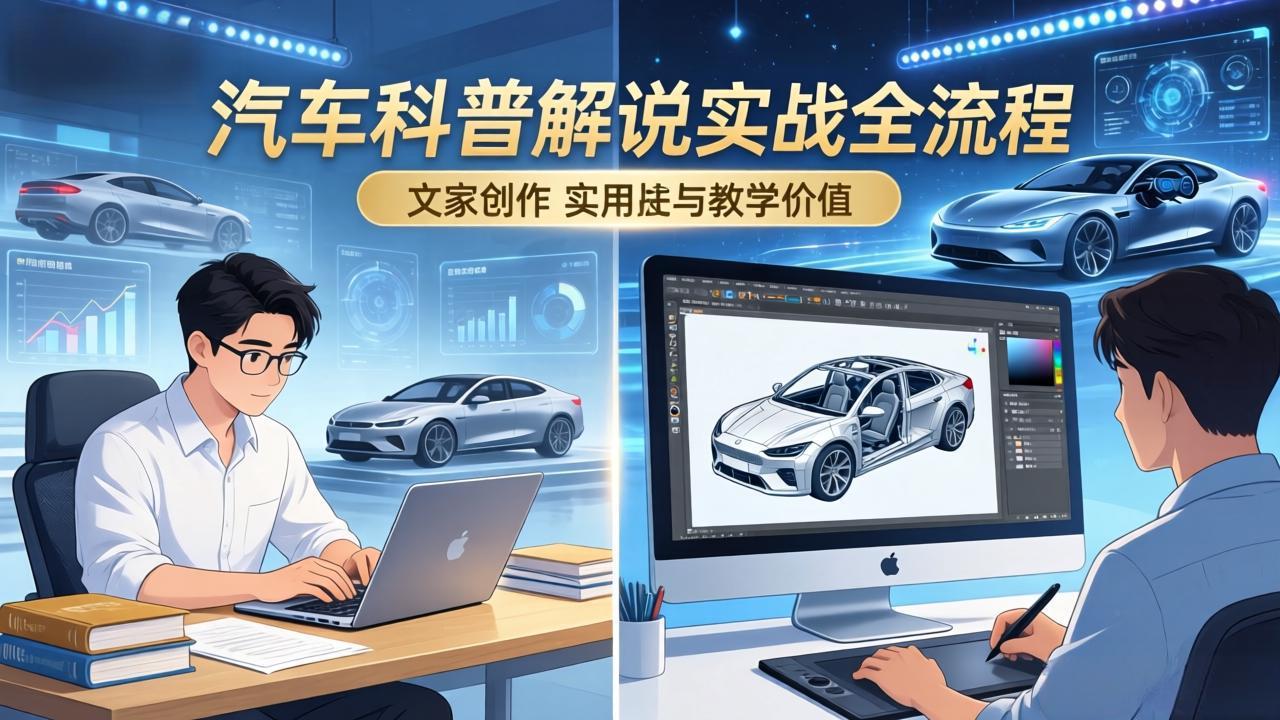 抖音汽车科普解说实战：文案+动画+画面处理+去水印全流程，打造专业汽车科普视频-91创业项目库
