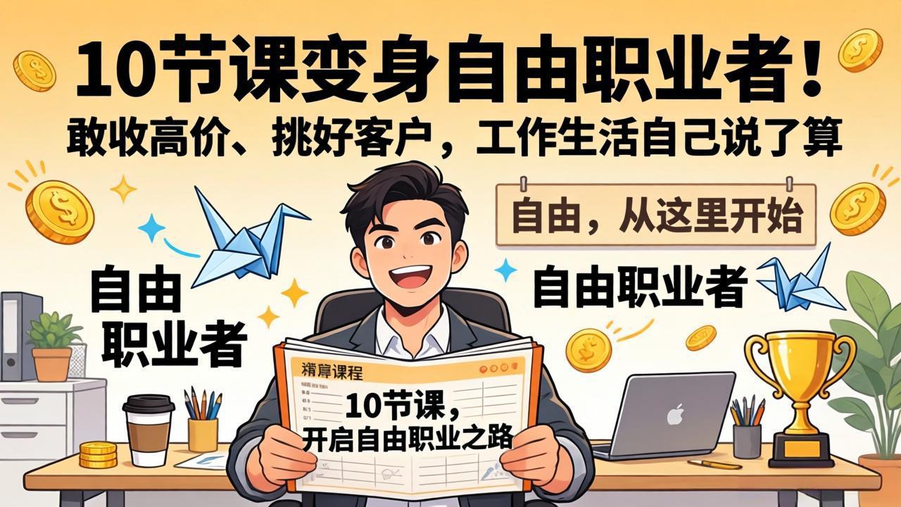 10 节课变身自由职业者!敢收高价、挑好客户,工作生活自己说了算-91创业项目库