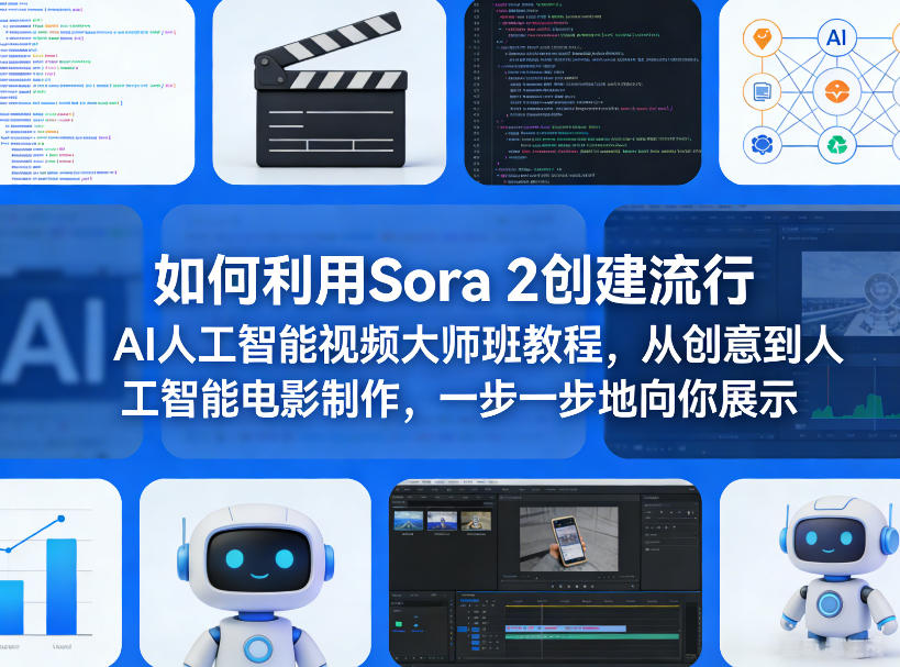 如何利用Sora 2创建流行AI人工智能视频大师班教程，从创意到人工智能电影制作，一步一步地向你展示-91创业项目库