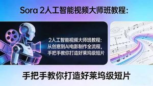 Sora 2人工智能视频大师班教程：从创意到AI电影制作全流程，手把手教你打造好莱坞级短片-91创业项目库