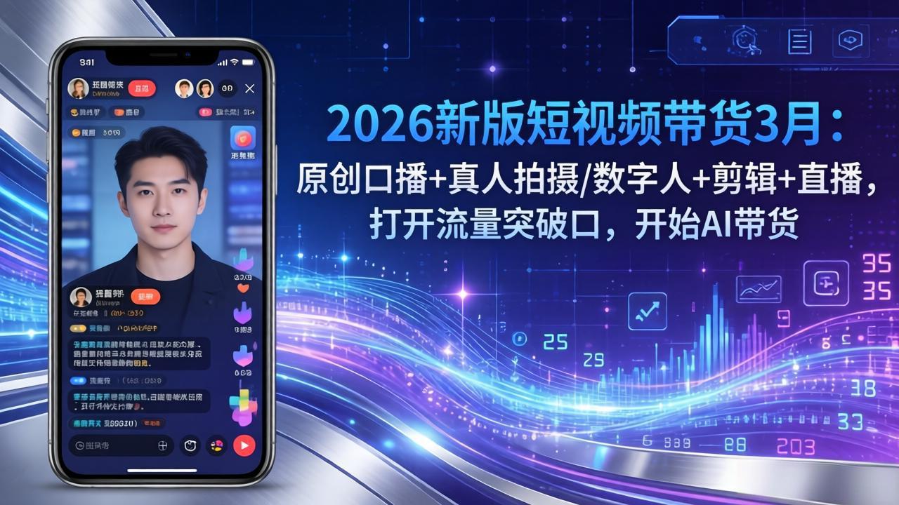 2026新版短视频带货3月：原创口播+真人拍摄/数字人+剪辑+直播，打开流量突破口，开始AI带货-91创业项目库