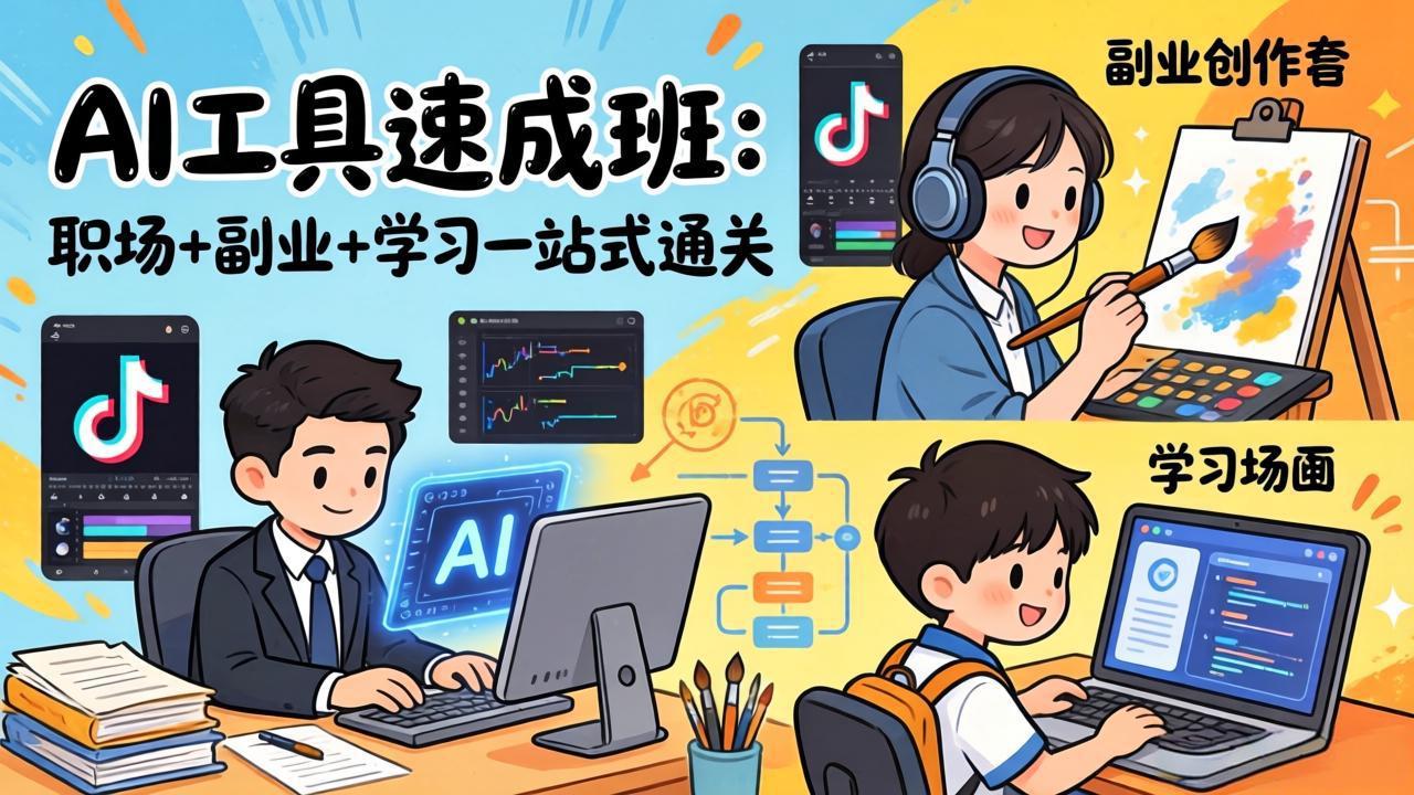 AI工具速成班:职场+副业+学习一站式通关,20+爆款类型+剪映技巧+抖音算法,0基础快速上手-91创业项目库
