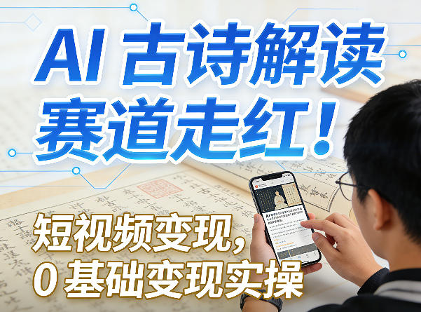AI古诗解读赛道走红！短视频变现，0基础变现实操-91创业项目库