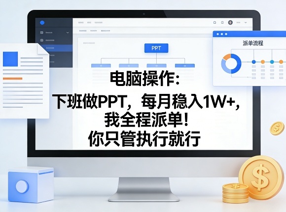 电脑操作：下班做PPT，每月稳入1W+，我全程派单！你只管执行就行【揭秘】-91创业项目库