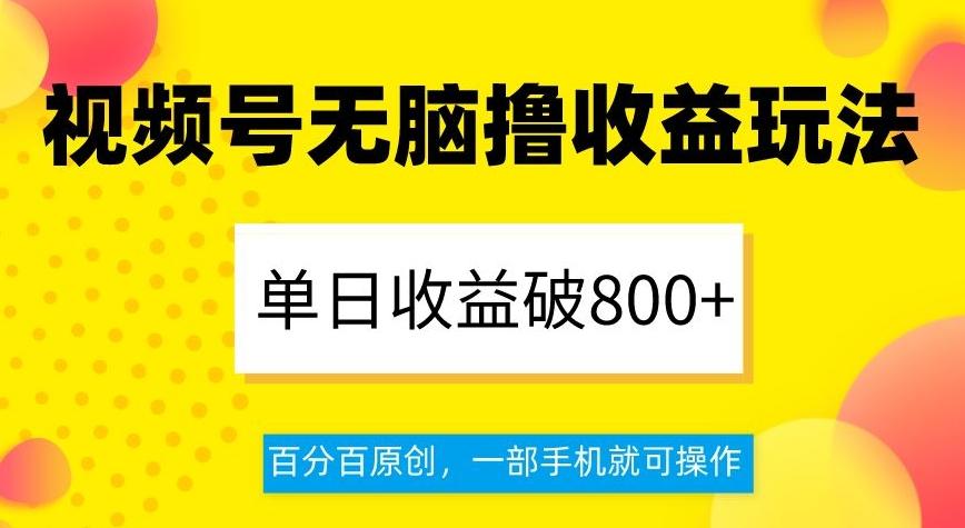 视频号无脑撸收益玩法，单日收益破800+，百分百原创，一部手机就可操作【揭秘】-91创业项目库