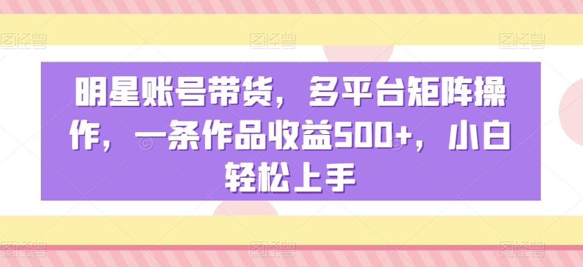 明星账号带货，多平台矩阵操作，一条作品收益500+，小白轻松上手【揭秘】-91创业项目库