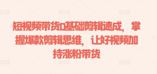 短视频带货0基础剪辑速成，掌握爆款剪辑思维，让好视频加持涨粉带货-91创业项目库