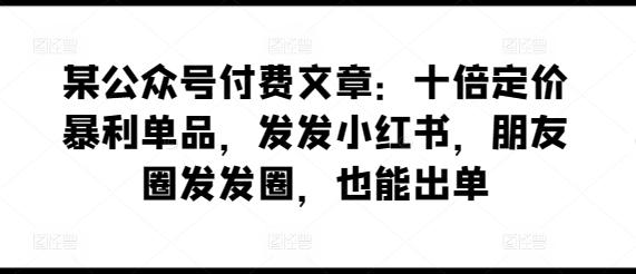 某公众号付费文章：十倍定价暴利单品，发发小红书，朋友圈发发圈，也能出单-91创业项目库