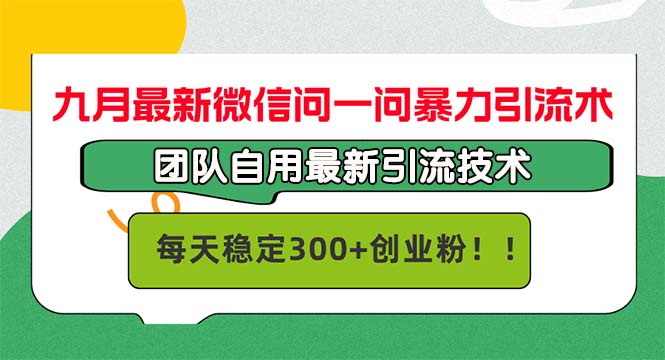 九月最新微信问一问暴力引流术，团队自用引流术，每天稳定300+创…-91创业项目库