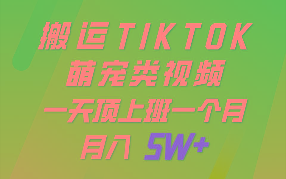 一键搬运TIKTOK萌宠类视频，一部手机即可操作，所有平台均可发布 轻松月入5W+-91创业项目库