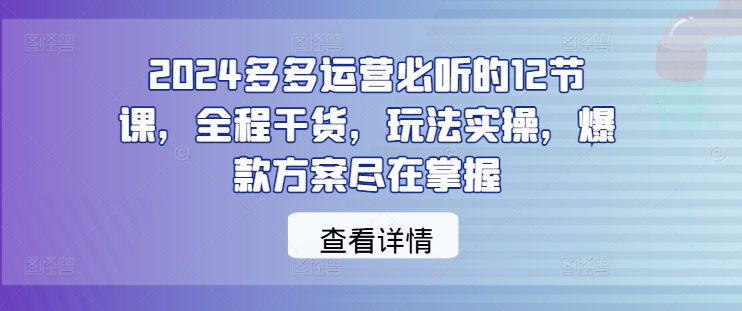 2024多多运营必听的12节课，全程干货，玩法实操，爆款方案尽在掌握-91创业项目库