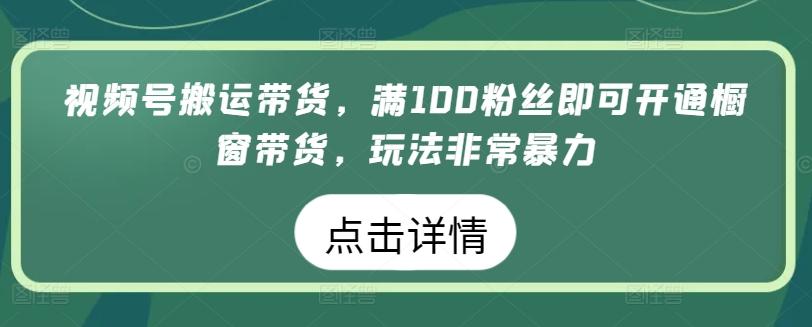 视频号搬运带货，满100粉丝即可开通橱窗带货，玩法非常暴力【揭秘】-91创业项目库