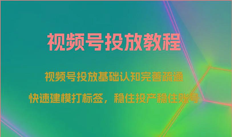 视频号投放教程-视频号投放基础认知完善疏通，快速建模打标签，稳住投产稳住账号-91创业项目库