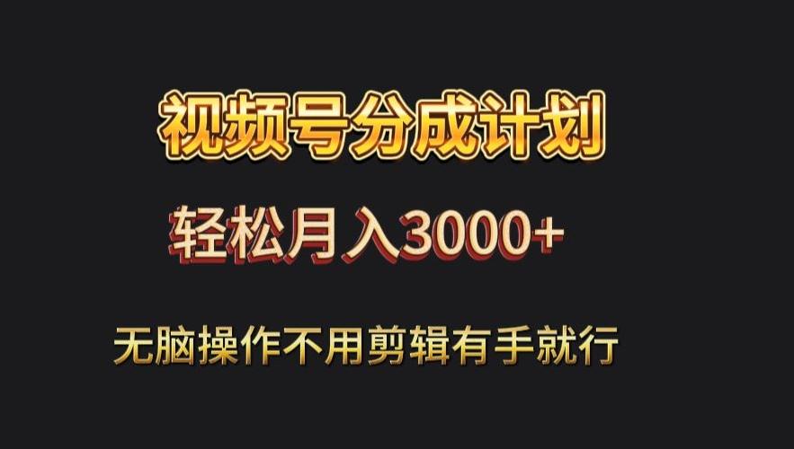 视频号流量分成，不用剪辑，有手就行，轻松月入2000+-91创业项目库