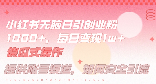 小红书无脑每日引流创业粉500+，小白每天只花半小时，躺赚长尾收益【揭秘】-91创业项目库