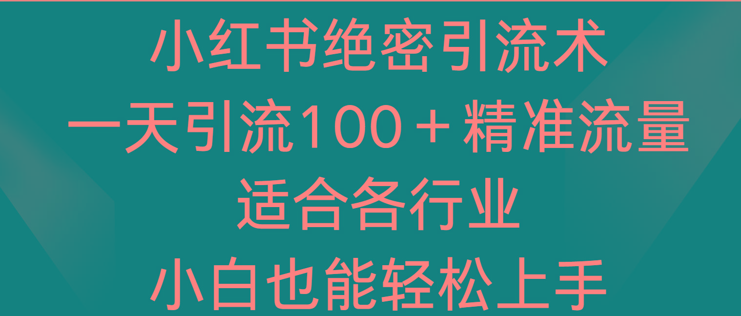 小红书绝密引流术，一天引流100＋精准流量，适合各个行业，小白也能轻松上手-91创业项目库