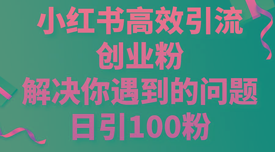 小红书高效引流创业粉，解决你遇到的问题，日引100粉-91创业项目库