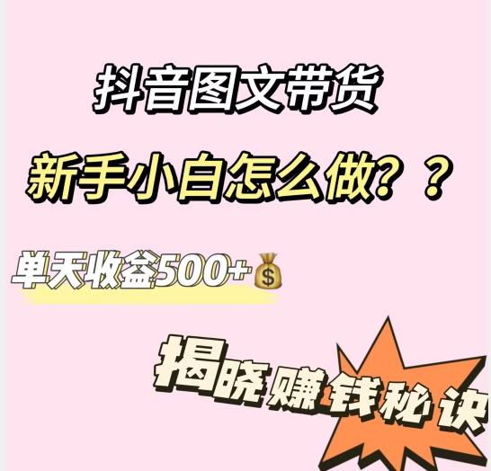 抖音图文带货，新手小白怎么做？单天收益500+【揭秘赚钱秘诀】-91创业项目库
