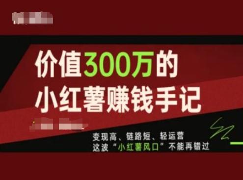 价值300万的小红书赚钱手记，变现高、链路短、轻运营，这波“小红薯风口”不能再错过-91创业项目库