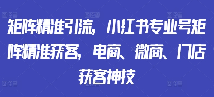 矩阵精准引流，小红书专业号矩阵精准获客，电商、微商、门店获客神技-91创业项目库