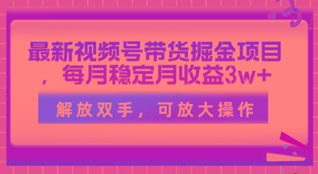 最新视频号带货掘金项目，每月稳定月收益3w+，解放双手，可放大操作-91创业项目库
