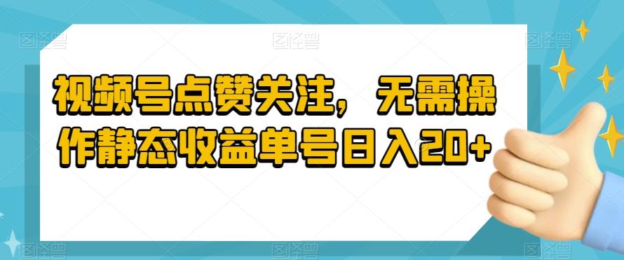 视频号点赞关注，无需操作静态收益单号日入20+-91创业项目库