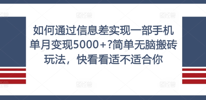 如何通过信息差实现一部手机单月变现5000+?简单无脑搬砖玩法，快看看适不适合你【揭秘】-91创业项目库