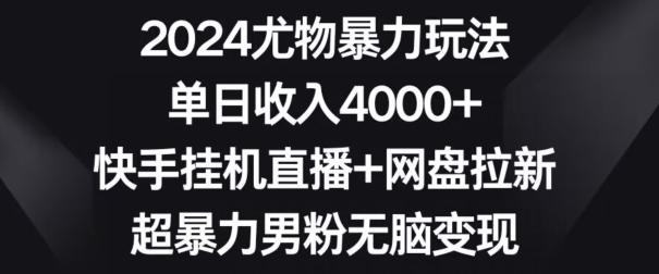 2024尤物暴力玩法，单日收入4000+，快手挂机直播+网盘拉新，超暴力男粉无脑变现【揭秘】-91创业项目库