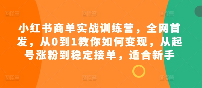 小红书商单实战训练营，全网首发，从0到1教你如何变现，从起号涨粉到稳定接单，适合新手-91创业项目库