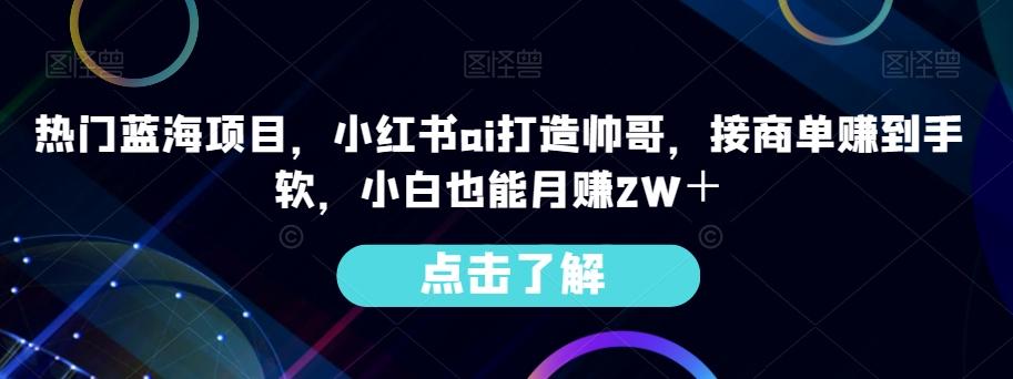 热门蓝海项目，小红书ai打造帅哥，接商单赚到手软，小白也能月赚2W＋-91创业项目库