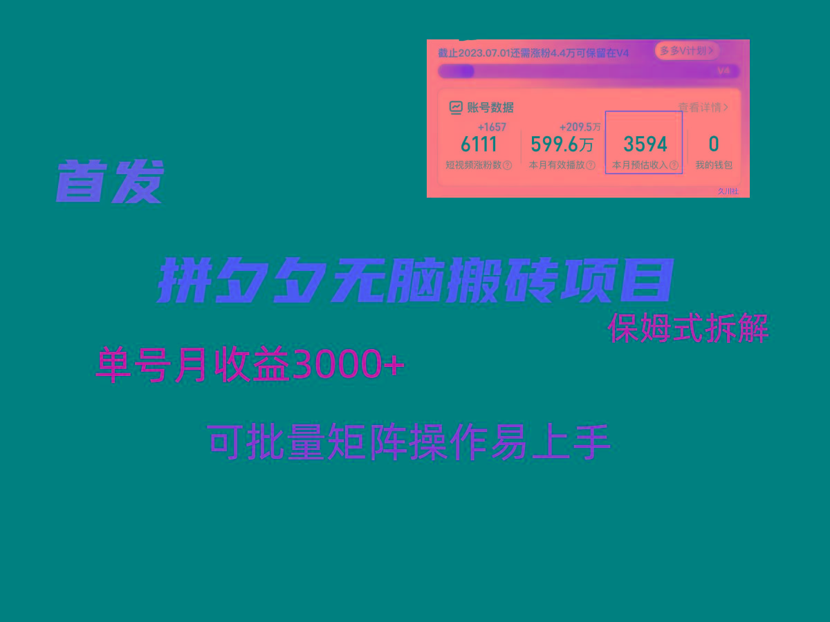 拼夕夕无脑搬砖，单号稳定收益3000+，保姆式拆解-91创业项目库