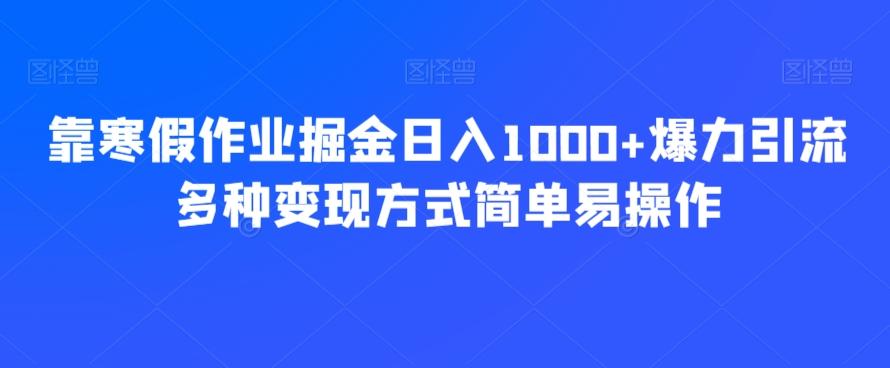 靠寒假作业掘金日入1000+爆力引流多种变现方式简单易操作-91创业项目库