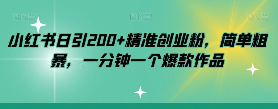 小红书日引200+精准创业粉，简单粗暴，一分钟一个爆款作品【揭秘】-91创业项目库