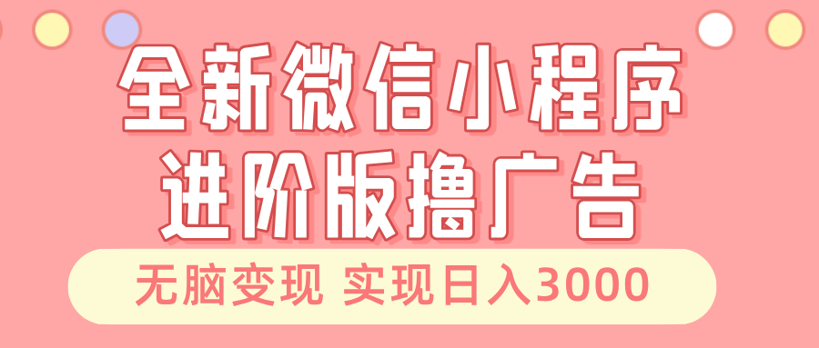 全新微信小程序进阶版撸广告 无脑变现睡后也有收入 日入3000＋-91创业项目库