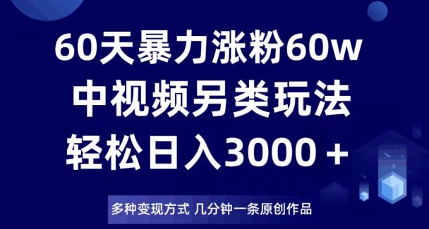 60天暴力涨粉60W，中视频另类玩法，日入3000＋，几分钟一条原创作品多种变现方式-91创业项目库