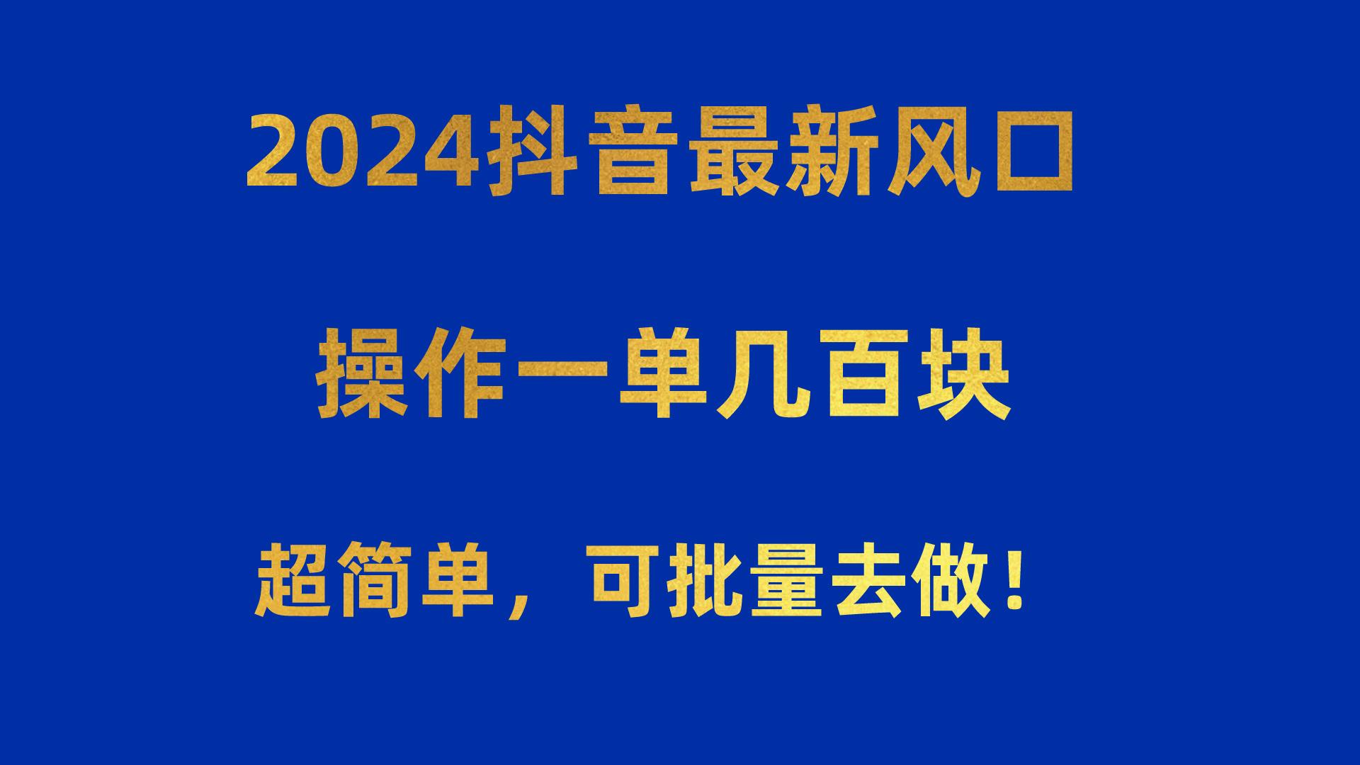 2024抖音最新风口！操作一单几百块！超简单，可批量去做！！！-91创业项目库