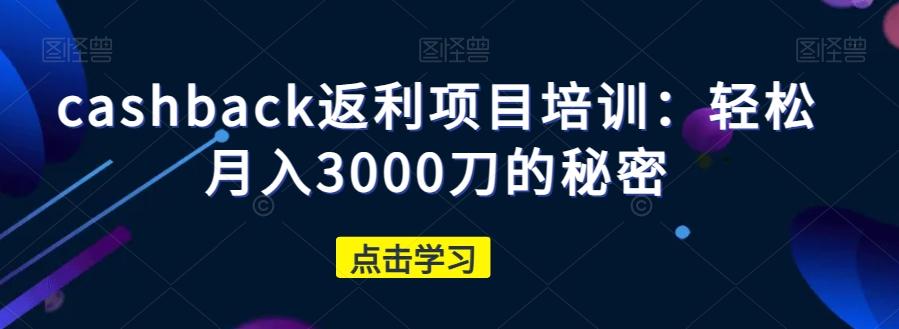 cashback返利项目培训：轻松月入3000刀的秘密-91创业项目库