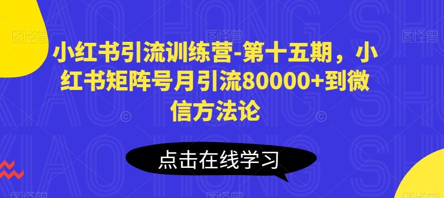 小红书引流训练营-第十五期，小红书矩阵号月引流80000+到微信方法论-91创业项目库