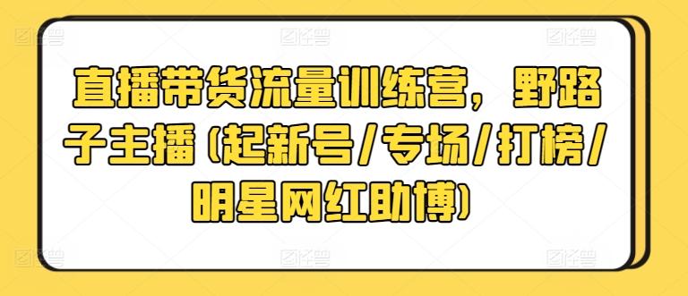 直播带货流量训练营，野路子主播(起新号/专场/打榜/明星网红助博)-91创业项目库