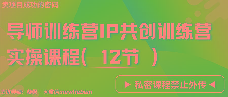 导师训练营3.0IP共创训练营私密实操课程(12节)-卖项目的密码成功秘诀-91创业项目库