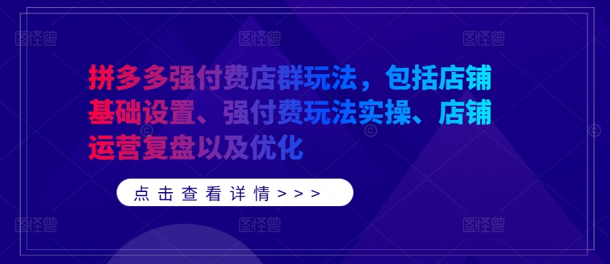 拼多多强付费店群玩法，包括店铺基础设置、强付费玩法实操、店铺运营复盘以及优化-91创业项目库
