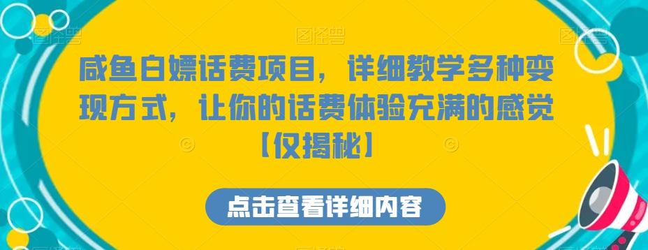 咸鱼白嫖话费项目，详细教学多种变现方式，让你的话费体验充满的感觉【仅揭秘】-91创业项目库