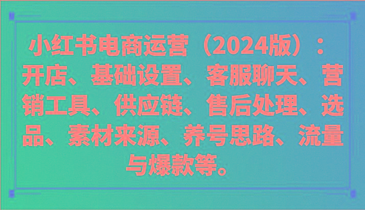 小红书电商运营(2024版)：开店、设置、供应链、选品、素材、养号、流量与爆款等-91创业项目库
