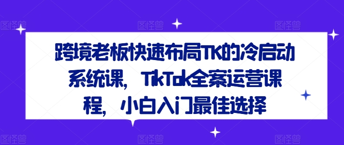 跨境老板快速布局TK的冷启动系统课，TikTok全案运营课程，小白入门最佳选择-91创业项目库