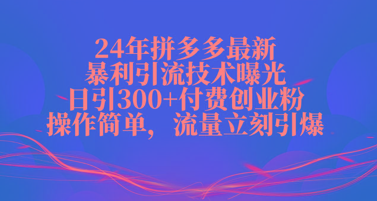 24年拼多多最新暴利引流技术曝光，日引300+付费创业粉，操作简单，流量…-91创业项目库