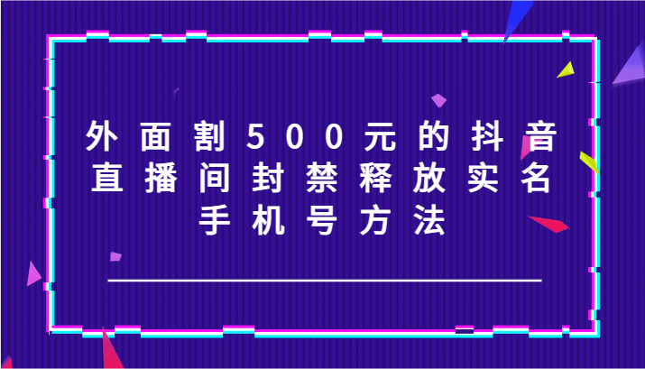 外面割500元的抖音直播间封禁释放实名/手机号方法！-91创业项目库