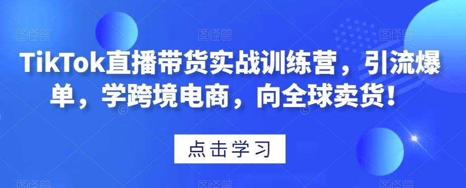 TikTok直播带货实战训练营，引流爆单，学跨境电商，向全球卖货！-91创业项目库