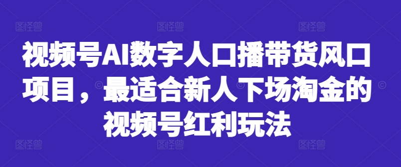 视频号AI数字人口播带货风口项目，最适合新人下场淘金的视频号红利玩法-91创业项目库