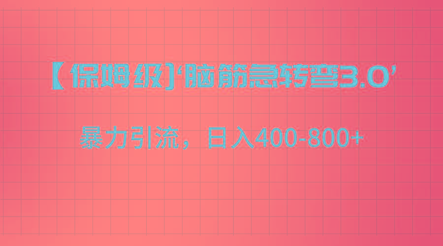【保姆级】‘脑筋急转去3.0’暴力引流、日入400-800+-91创业项目库