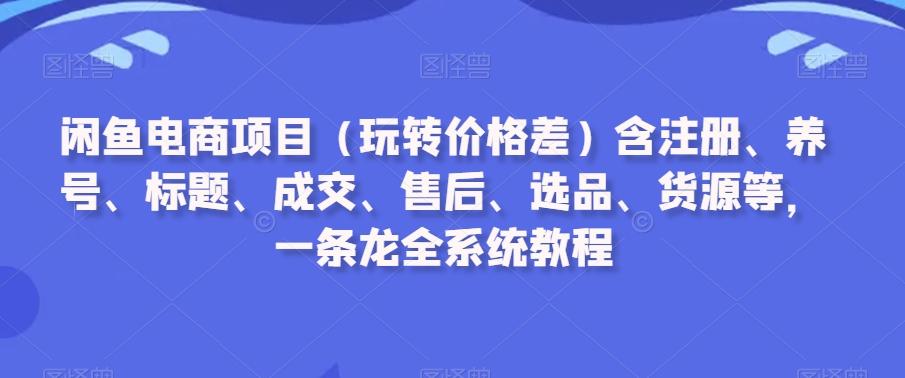 闲鱼电商项目(玩转价格差)含注册、养号、标题、成交、售后、选品、货源等，一条龙全系统教程-91创业项目库
